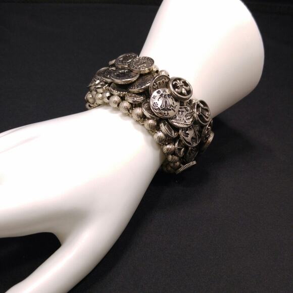 Women's Button Covered Wide Stretch Bracelet, 5 1/2 Inches Plus Stretch - Picture 3 of 8